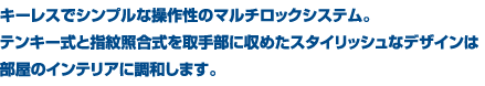 キーレスでシンプルな操作性のマルチロックシステム。